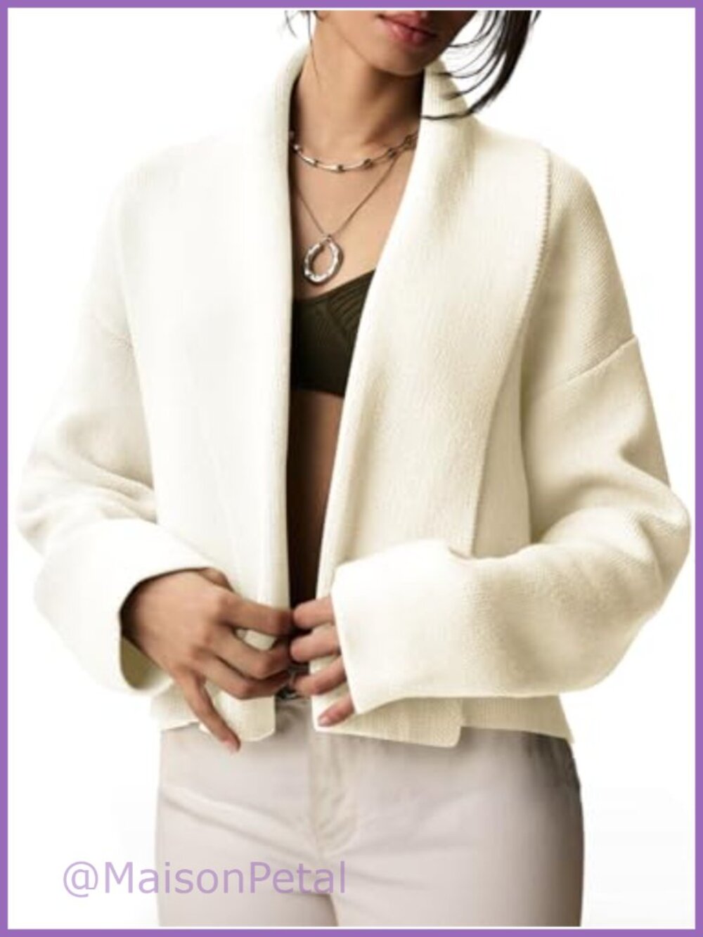 Womens Cropped Open Front Cardigan Viscose Blend Long Sleeve Sweater